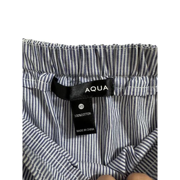 Aqua Women's Poplin Blue Pinstripe Off The Shoulder Bishop Sleeve Blouse Size XS - Picture 3 of 5